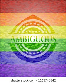 Ambiguous emblem on mosaic background with the colors of the LGBT flag