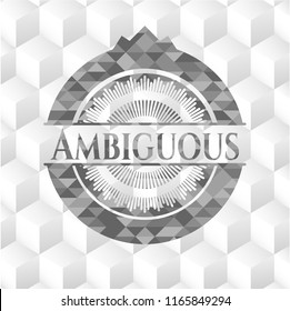 Ambiguous grey badge with geometric cube white background