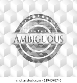 Ambiguous grey emblem with cube white background