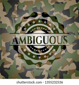 Ambiguous written on a camouflage texture