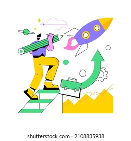 Ilustración vectorial de concepto abstracto de ambición. La ambición empresarial, la determinación, el establecimiento de un gran objetivo, la realización de una carrera rápida, la confianza en sí mismo, la obtención de lo que se quiere, el deseo de éxito, la metáfora abstracta.
