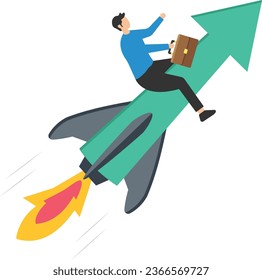 Ambition or aspiration to success in work, Career growth or boost business development, Entrepreneur launching new startup project,  Flying high with rocket booster

