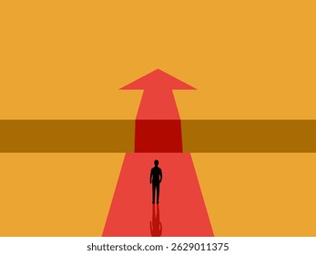 Ambition, Businessman on the arrow of progress with obstacle