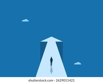 Ambition, Businessman Standing on Cliff Arrow