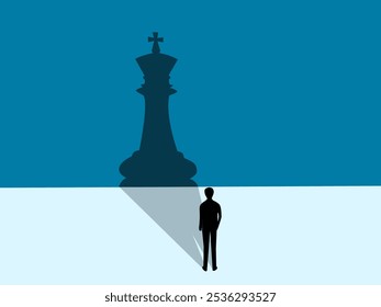 Ambición. Hombre De Negocios De Pie Con La Sombra Del Rey. Vector 