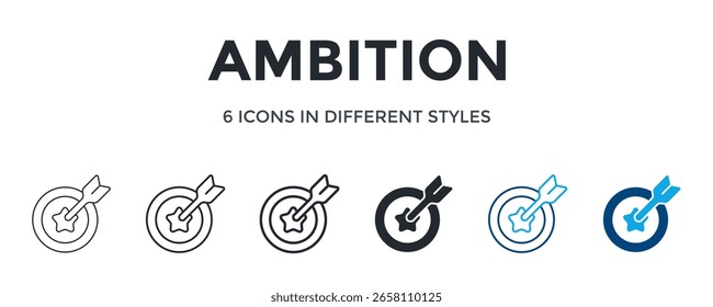 Icono De Ambición En Diferente Estilo De Ilustración vectorial. Diseñado En Línea Delgada, Línea Regular, Línea Negrita, Glifo, Línea De Color Y Estilo De Glifo De Color Se Puede Utilizar Para El Web