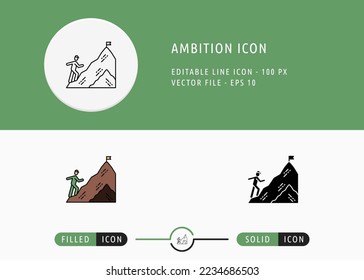 Ambition Icon Isolated on White Background. Man Climbing Mountain Thin Line Symbol Stock Vector Illustration For Mobile App And Web Design.