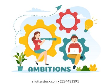 Ambition Illustration with Entrepreneur Climbing the Ladder to Success and Career Development in Flat Cartoon Business Plan Hand Drawing Template