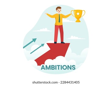 Ambition Illustration with Entrepreneur Climbing the Ladder to Success and Career Development in Flat Cartoon Business Plan Hand Drawing Template