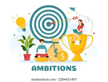 Ambition Illustration with Entrepreneur Climbing the Ladder to Success and Career Development in Flat Cartoon Business Plan Hand Drawing Template
