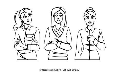 ambição motivado vetor mulher. força confiança, determinação liderança, inspiração coragem motivação mulher personagem. pessoas linha preta lápis desenho ilustração