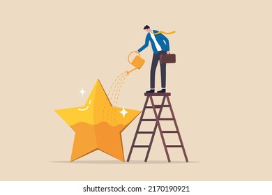 Ambition or motivation to success or being excellence, aspiration and effort to improve, growing and best performance concept, ambitious businessman fill in golden star price metaphor of success.