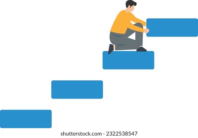 Ambition to progress and achieve goals, Growing business or improvement, Motivation to develop path or stair to success, Using pencil to draw big stair to climb up to success

