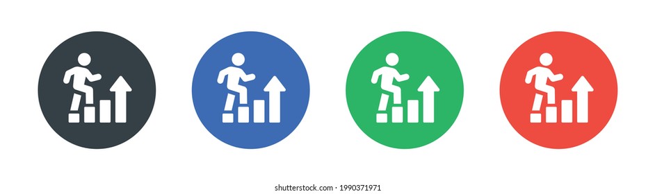 Ambition, Progress, Job Promotion And Personal Growth Icon. Button Circle Design.