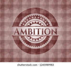 Ambition red seamless emblem or badge with abstract geometric polygonal pattern background.