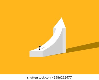 Ambition to Success. Businessman walks to the top of the arrow graph