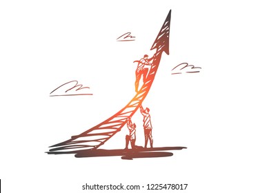 Ambition, success, growth, motivation, progress concept. Hand drawn ambitious businessman concept sketch. Isolated vector illustration.