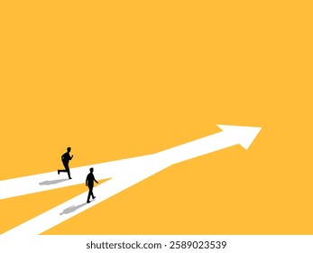 Ambition, Two businessmen follow the arrow to the same business opportunity