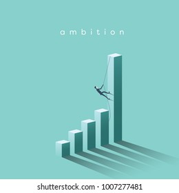 Ambition vector concept with businessman climbing on graph columns. Success, achievment, motivation business symbol. Eps10 vector illustration