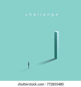 Ambition vector concept with businessman looking at high pillar. Success, achievment, motivation business symbol. Eps10 vector illustration.