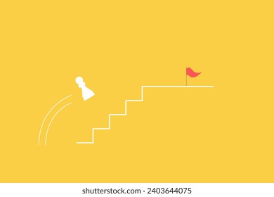 Ambition vector concept with pion jump on stairs. Success, achievment, motivation business symbol