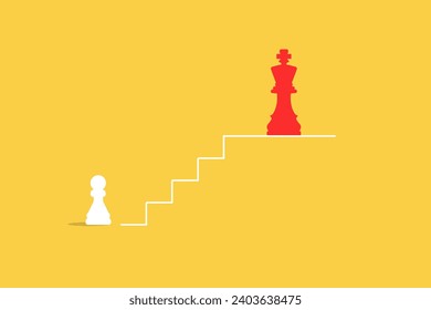 Ambition vector concept with pion look the the king on top. Success, achievment, motivation business symbol. Eps10 vector illustration.