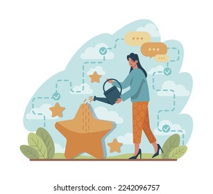 Ambitions. Motivation to success, aspiration and effort for improvement. Business growth or career promotion to higher position. Flat vector illustration
