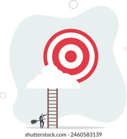 ambitious businessman hold dart aim high at target on the cloud.flat vector illustration.