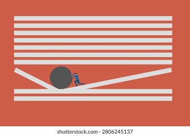 Ambitious Businessman Pushing Red Ball Up. concept of Emancipation Growth and Career Development Success. Minimal design eps10 illustration