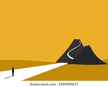ambitious businessman sees a path to a high mountain