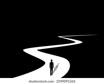 Ambitious, Businessman walking on a long and complicated road