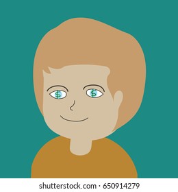 Ambitious confident man wanting money with dollar sign in the eyes