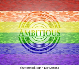 Ambitious emblem on mosaic background with the colors of the LGBT flag