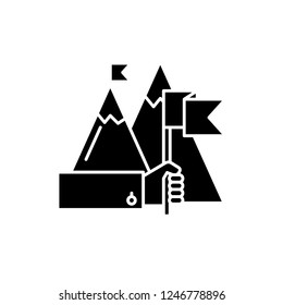 Ehrgeizige Ziele, schwarz Symbol, Vektorsymbol auf isoliertem Hintergrund. Symbol für ehrgeizige Ziele, Illustration 
