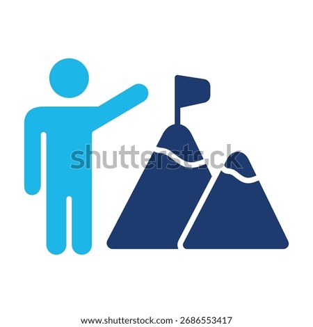 Ambitious Icon In Blue Monochrome Flat Design, Vector Illustration