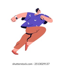 Ambitious man running with determination, ambition. Determined male character rushing, hurrying forward to aim. Quick urgent fast-speed person. Flat vector illustration isolated on white background