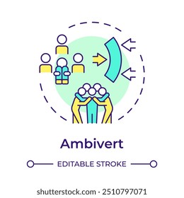 Ambivert multi color concept icon. Relationship, communication. Self isolation. Round shape line illustration. Abstract idea. Graphic design. Easy to use in infographic, presentation