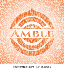 Amble abstract emblem, orange mosaic background