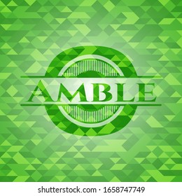 Amble green emblem with mosaic background. Vector Illustration. Detailed.