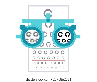 Amblyopia or lazy eye disease. Eyesight check up with ophthalmic trial frame. Optometry exam concept. Vision diseases, diagnostic in the ophthalmology center. Human vision problem correction vector