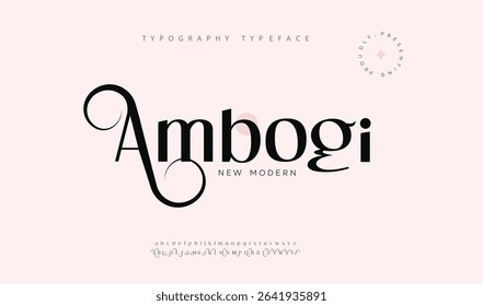 Ambogi elegant luxury alphabet letters font and number. Classic Lettering Minimal Fashion Designs. Typography modern serif fonts regular decorative vintage concept. vector illustration
