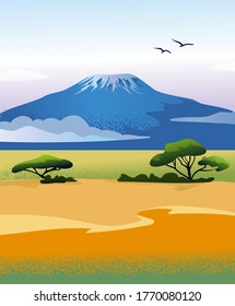 Nationalpark Amboseli. Afrikanische Landschaft mit dem Kilimanjaro-Berg