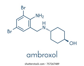 Ambroxol secretolytic drug molecule. Also often used in treatment of soar throat. Skeletal formula.