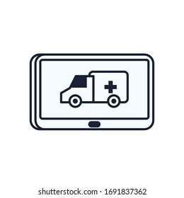 Abarcación con el diseño de icono de la línea de tableta cruzada atención médica de emergencia clínica y tema del paciente Ilustración vectorial