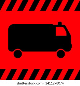 Ambulance black on a red background, vector illustration for design.