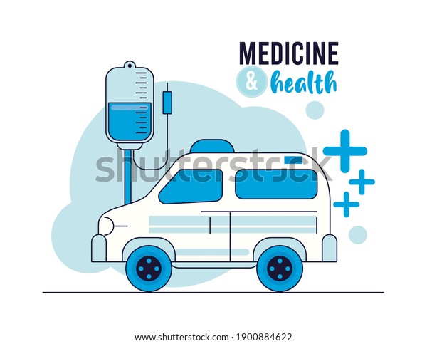 ambulance with blood bag health icons vector\
illustration design