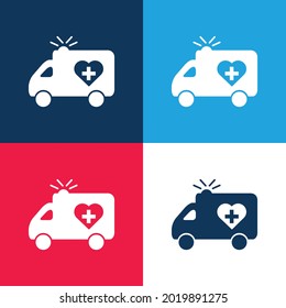 Ambulance blue and red four color minimal icon set
