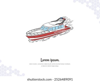 Ambulance boat simple doodle flat vector art for wall decoration landscape. vector illustration simple image. collection of transportation cartoon illustrations. for room decoration, events, etc