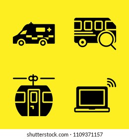 ambulance, bus, laptop and cable car cabin vector icon set. Sample icons set for web and graphic design