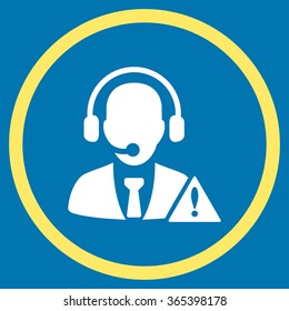 Ambulance Call Center vector icon. Style is bicolor flat circled symbol, yellow and white colors, rounded angles, blue background.